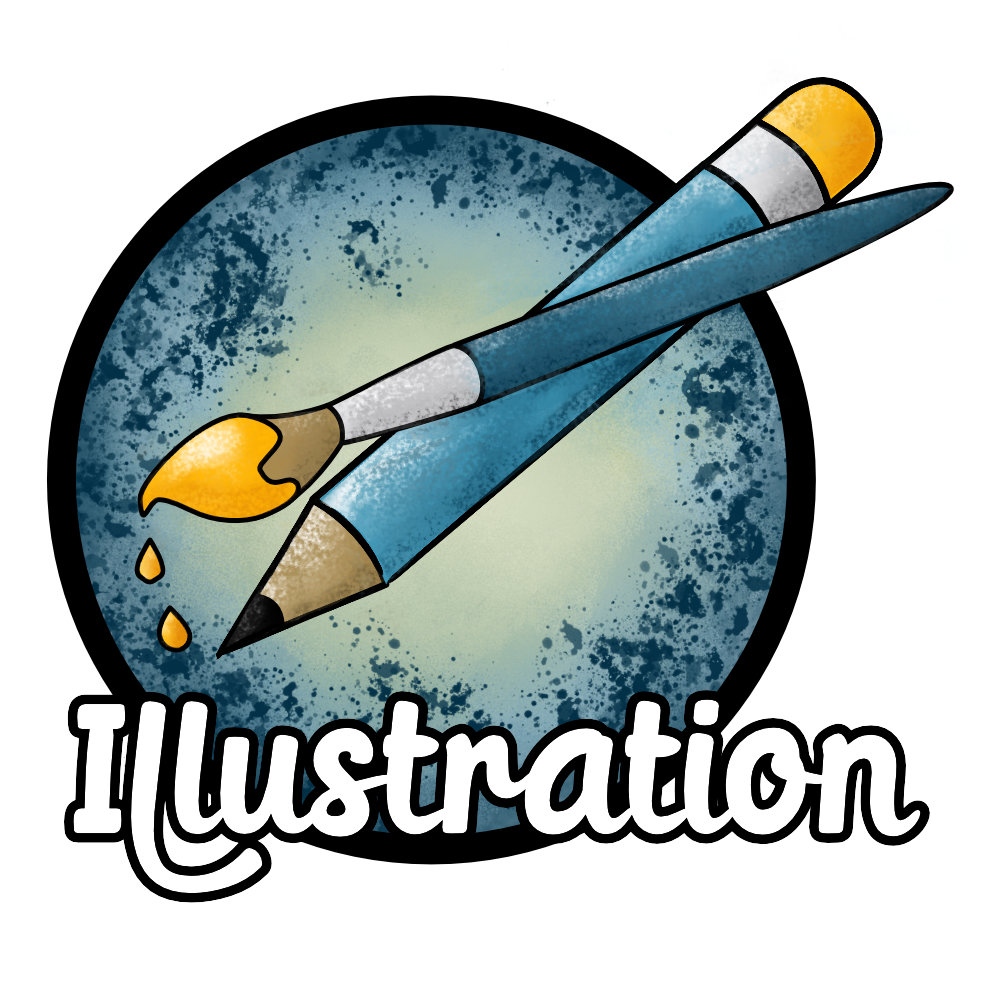 Illustration graphic of a paintbrush and pencil