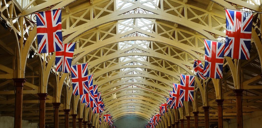 Union flags hanging for Queen Elizabeth's Jubilee. Copywriting by Little Bird Creative