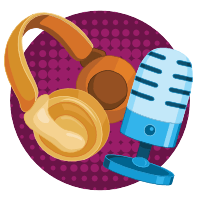 An illustration of a microphone and some headphones, demonstrating podcast editing by Little Bird Creative, a design agency in Cornwall