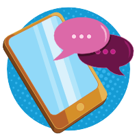 An illustration of a phone with speech bubbles coming from it, demonstrating social media content creation and management by Little Bird Creative, a design agency in Cornwall