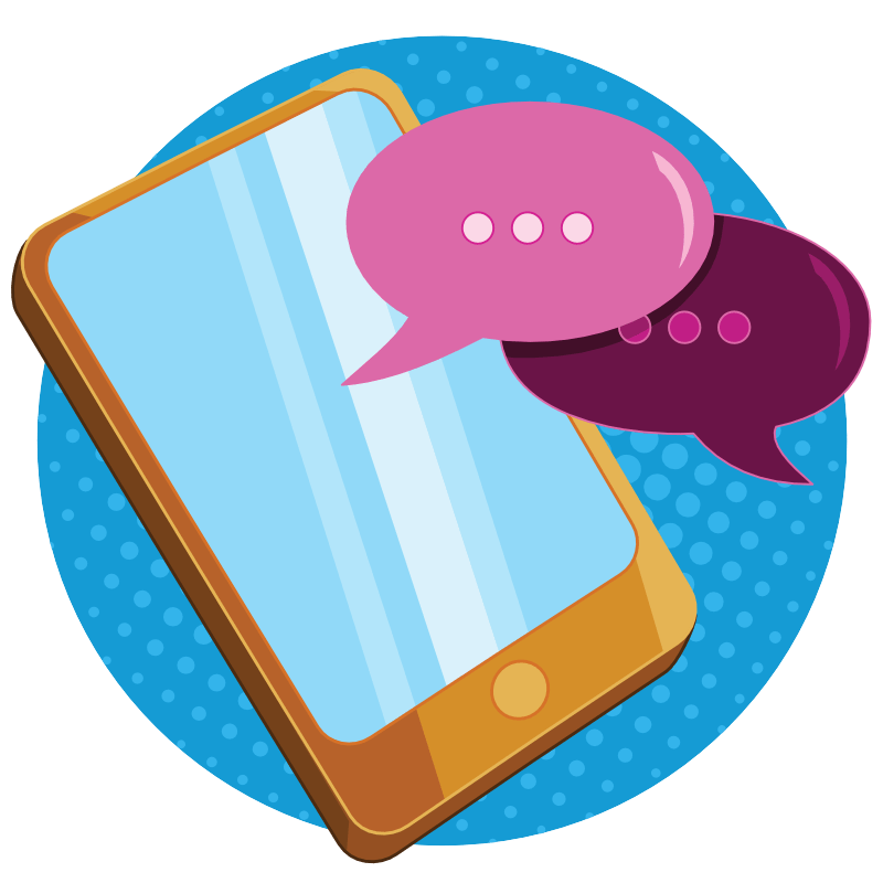 An illustration of a phone with speech bubbles coming out of it, representing socdial media content creation by Little Bird Creative