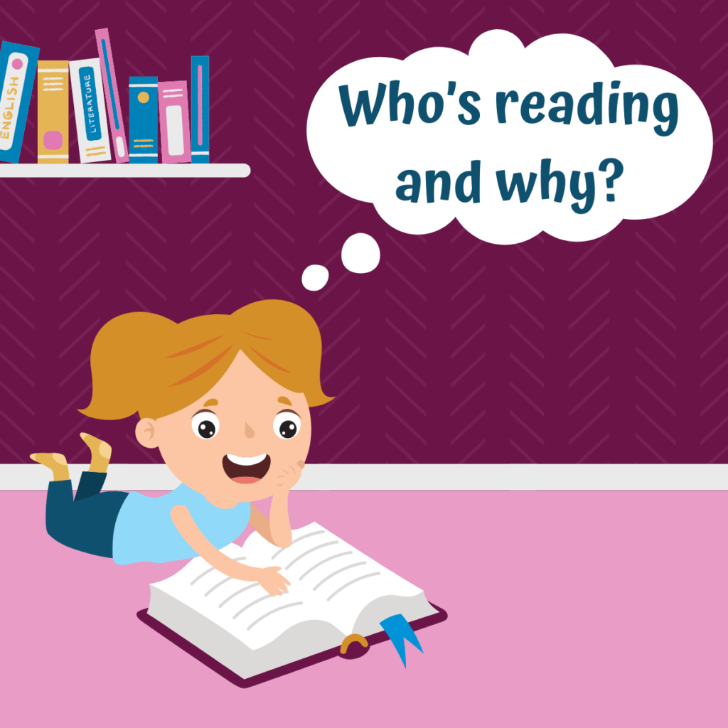 An illustration of a little girl reading. A thought bubble reads "who's reading and why?" to illustrate a blog post explaining what is tone of voice