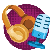 An illustration of a microphone and some headphones, demonstrating podcast editing by Little Bird Creative, a design agency in Cornwall