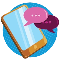 An illustration of a phone with speech bubbles coming from it, demonstrating social media content creation and management by Little Bird Creative, a design agency in Cornwall
