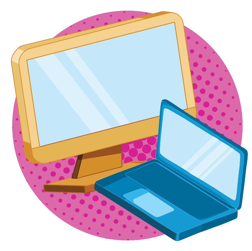 An illustration of a PC and a laptop, demonstrating web design by Little Bird Creative, a design agency in Cornwall