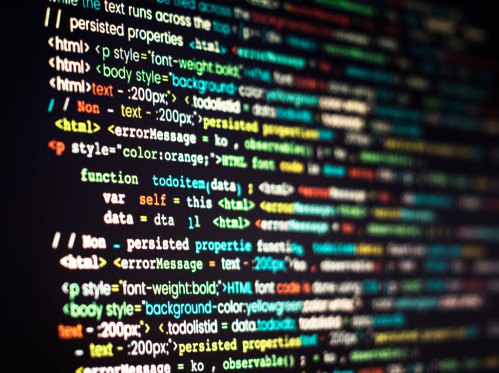 Computer program coding on screen to illustrate how to build your own website