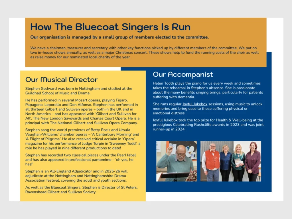 Web design for Bluecoat Singers by Little Bird Creative Design Studio