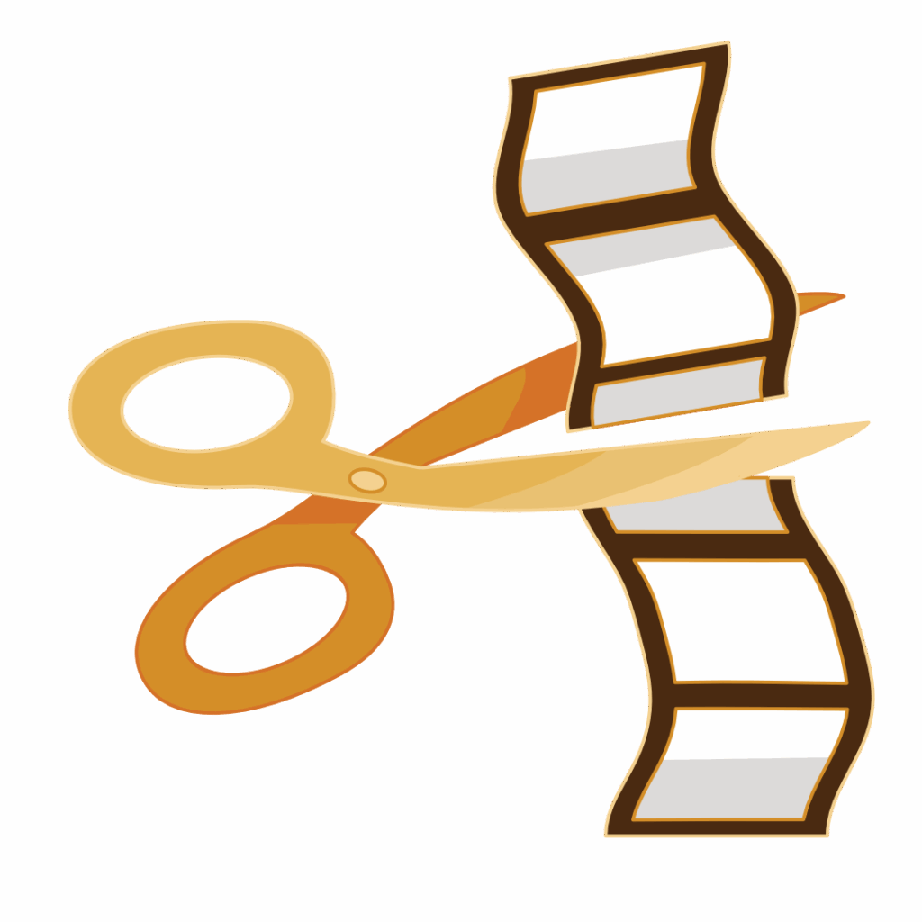 Drawing of a pair of scissors and film strip to illustrate video content and editing services by Little Bird Creative