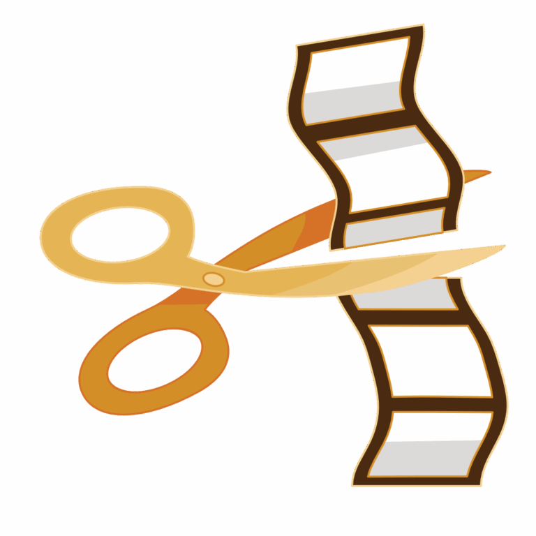 Drawing of a pair of scissors and film strip to illustrate video content and editing services by Little Bird Creative