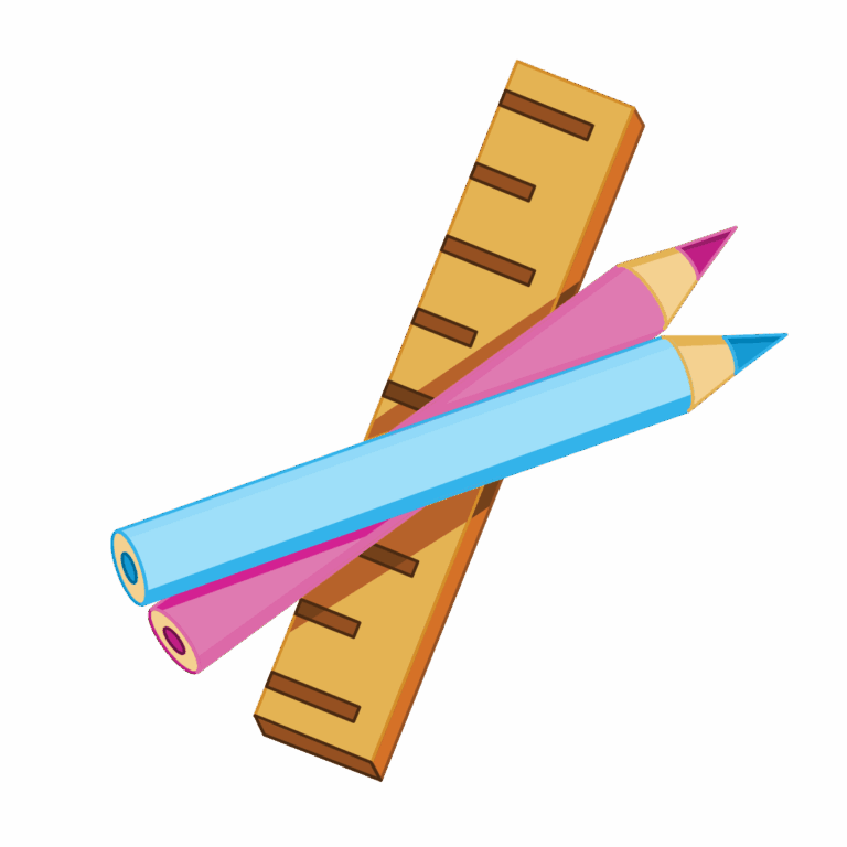 Drawing of a rule and coloured pencils to illustrate graphic design services from Little Bird Creative